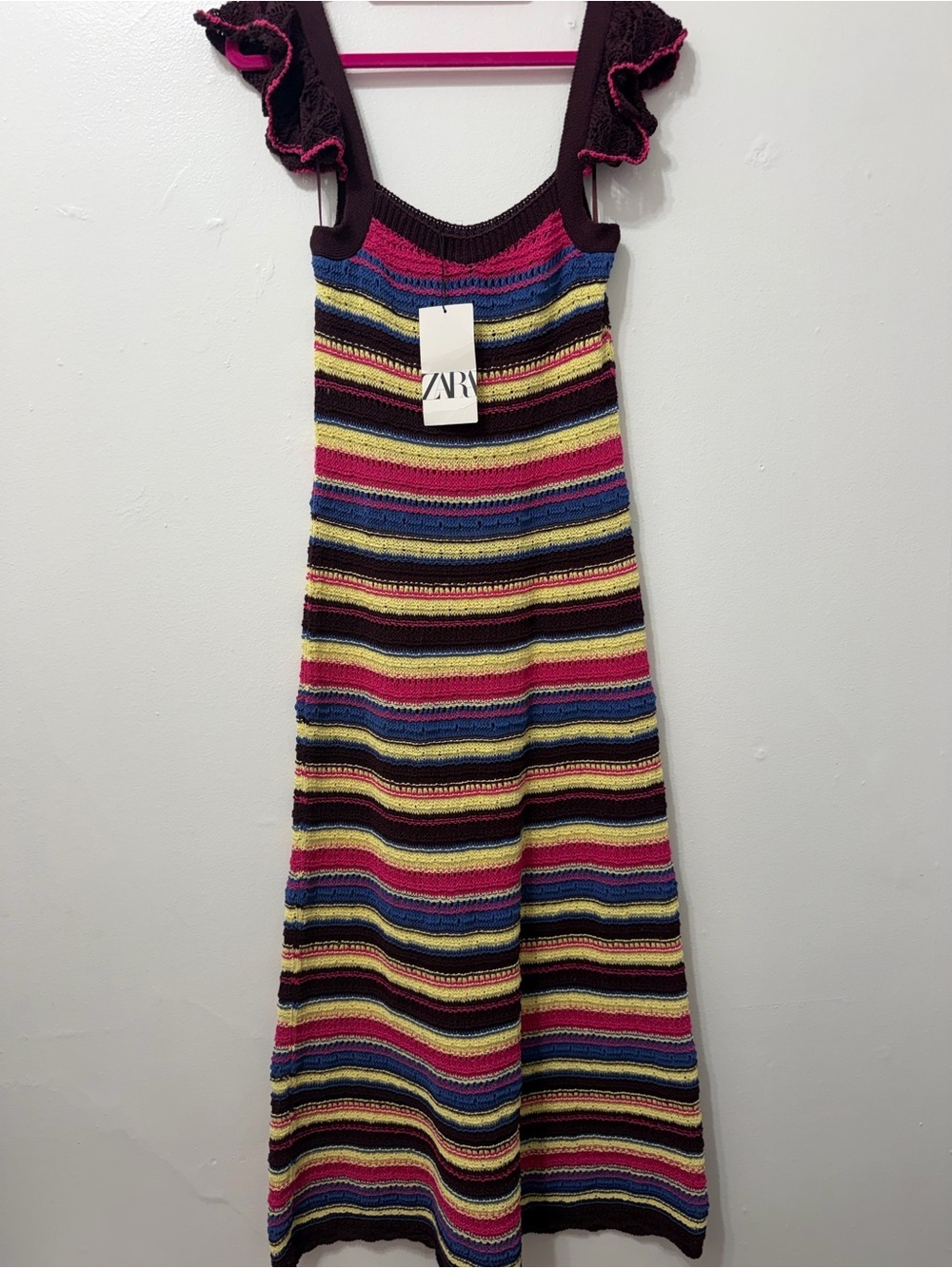 NWT NWT Women's Zara Special Edition Crochet Knit Striped Maxi Dress - Picture 3 of 7